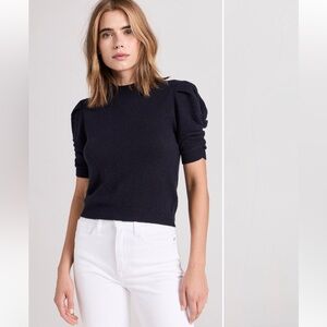 FRAME Women's Ruched 100% Cashmere Sleeve Sweater navy size XS women’s